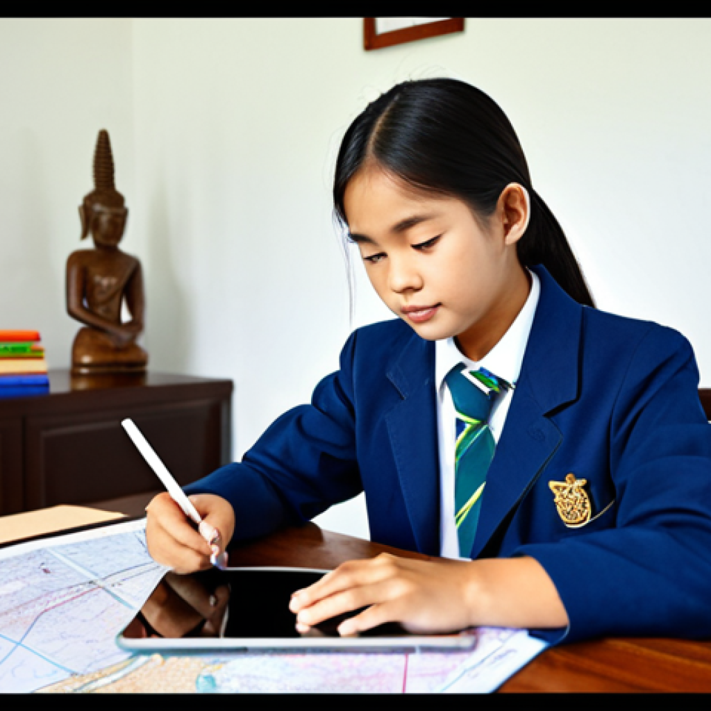 개념 맵의 기능과 활용 방안 - A Modern Thai Student Using a Concept Map App**
"A young Thai student, fully clothed in a school un...