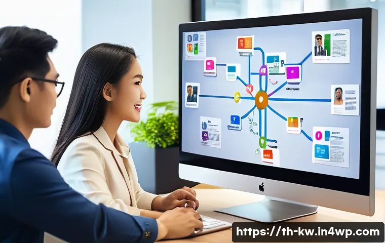 온라인 개념 맵핑 도구 활용법 - A modern Thai office environment with a diverse team of young professionals collaborating on a digit...