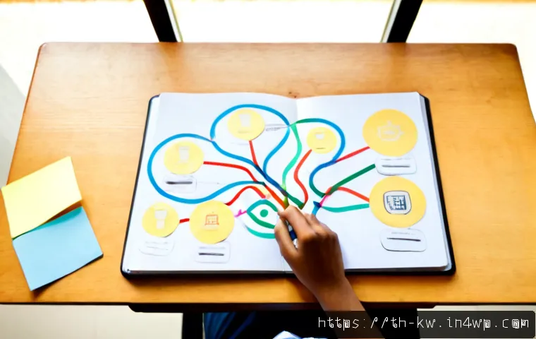 Home 17 개념 맵을 통한 다양한 문제 해결 접근법 - Photorealistic overhead view of a Thai university student at a clean wooden desk using a large blank...